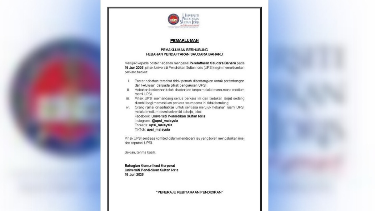 UPSI Disowns Viral 'Saudara Baharu' Registration Poster, Vows Action