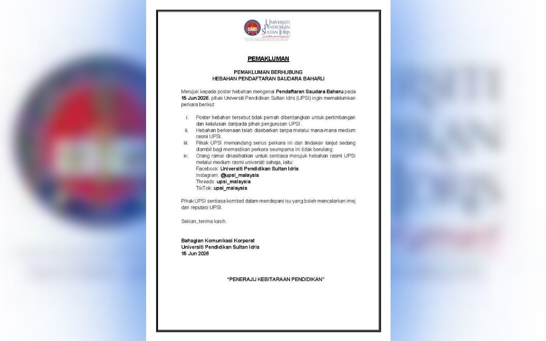 UPSI Disowns Viral 'Saudara Baharu' Registration Poster, Vows Action