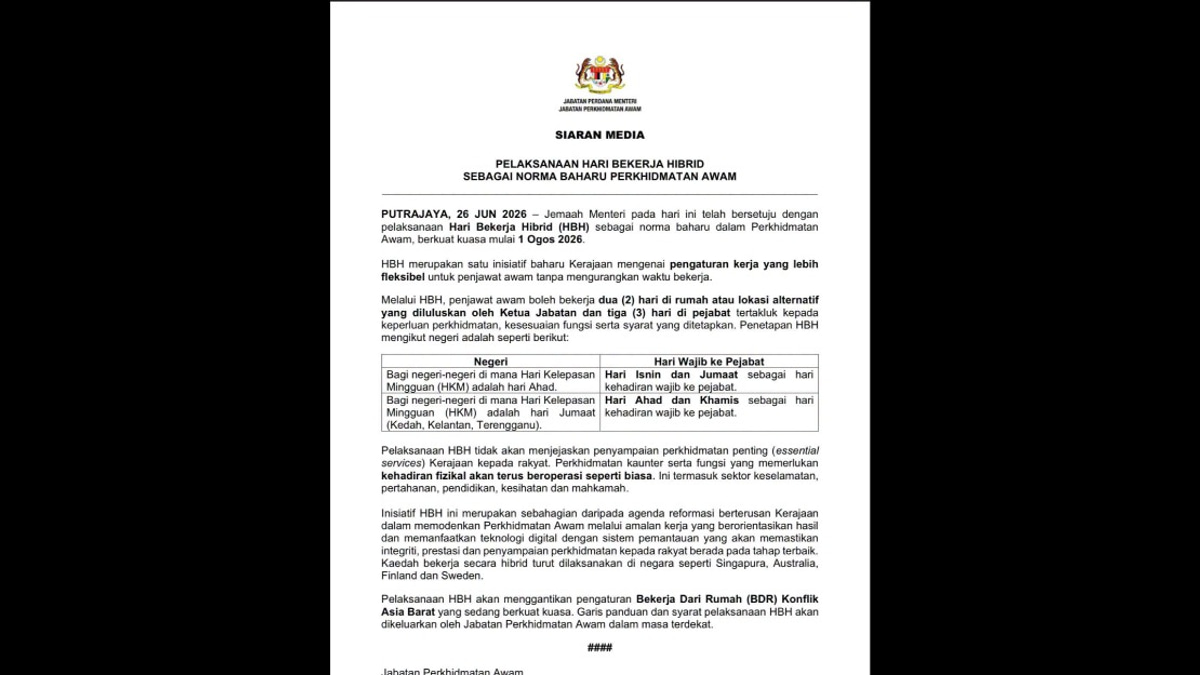 Malaysia's Civil Service Shifts To Hybrid Work Model From August 1